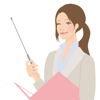 イラスト：女性がバインダーを片手に持っている